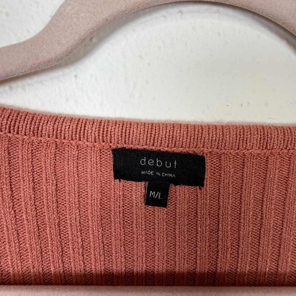 Debut M/L Ribbed Knit Cropped Cardigan Square Neck Y2K Indie Terracotta Top - Picture 4 of 4